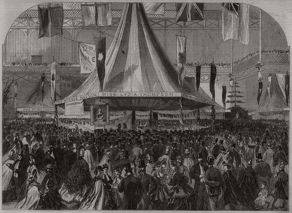 The dramatic college fête at the Crystal Palace. London 1863 old antique print